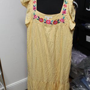 August Sky Dusty Yellow Rayon floral embroidered midi dress Medium 3/$25